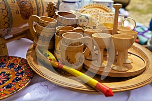 Set of traditional russian wooden dishes