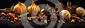 Set of Traditional spices anise, star anise. Ingredients for cooking many dishes. Spices and herbs for cooking. Generative Ai