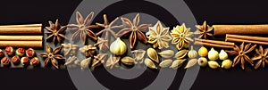 Set of Traditional spices anise, star anise. Ingredients for cooking many dishes. Spices and herbs for cooking. Generative Ai