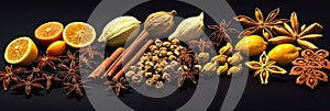 Set of Traditional spices anise, star anise. Ingredients for cooking many dishes. Spices and herbs for cooking. Generative Ai
