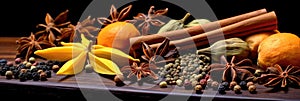 Set of Traditional spices anise, star anise. Ingredients for cooking many dishes. Spices and herbs for cooking. Generative Ai