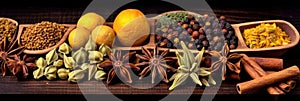 Set of Traditional spices anise, star anise. Ingredients for cooking many dishes. Spices and herbs for cooking. Generative Ai