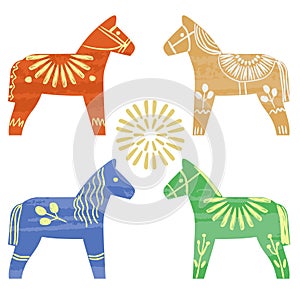 Set of traditional swedish toy horses. Vector illustration