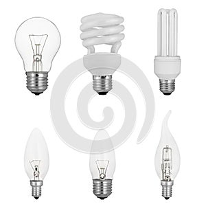 Set of traditional tungsten light bulbs isolated on white