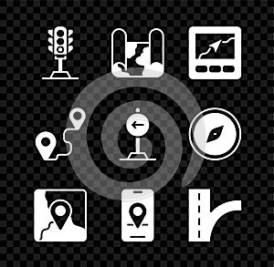 Set Traffic light, Folded map, Gps device with, location marker, City navigation, Road traffic sign, Route and turn left