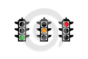 Set of traffic light in red, green, yellow. Icon sign isolated on white background.
