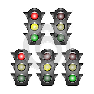 Set of traffic lights, vector image isolated on white background