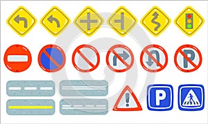 Set of traffic sign element, Traffic-Road Sign Collection, Mandatory, prohibition and information traffic, Isolated objects on