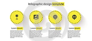 Set Traffic sign turn right, Drawbridge ahead, Speed limit traffic and No overtaking road. Business infographic template