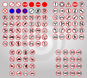 Set Traffic Signs,Prohibition,Warning Red circle Symbol Sign Isolate on White Background,Vector Illustration