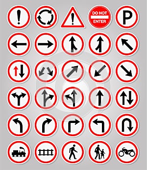 Set Traffic Signs,Prohibition,Warning Red circle Symbol Sign Isolate on White Background,Vector Illustration