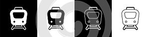 Set Train icon isolated on black and white background. Public transportation symbol. Subway train transport. Metro