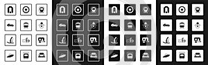 Set Train and railway, Tram, Car, Rafting boat, Submarine, Steering wheel, Rv Camping trailer and Windsurfing icon