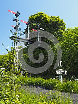 Set of train signals and Whistle warning sign