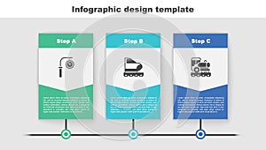 Set Train station clock, High-speed train and Vintage locomotive. Business infographic template. Vector