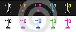 Set Train traffic light icon isolated on black and white background. Traffic lights for the railway to regulate the