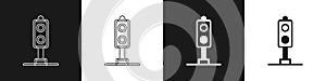 Set Train traffic light icon isolated on black and white background. Traffic lights for the railway to regulate the