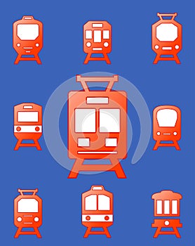 Set trains on blue background