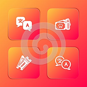 Set Translator, Bus ticket, Ticket and icon. Vector