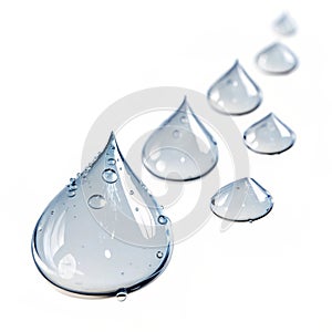 Set of translucent water drops isolated on white background
