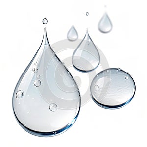Set of translucent water drops isolated on white background