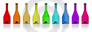 Set of transparent bottles isolated on a white background