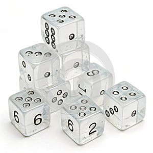 Transparent dice isolated on white background photo