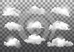 Set of transparent different clouds.