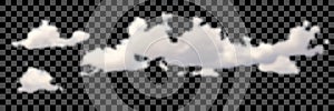 Set of transparent different clouds on black Vector.