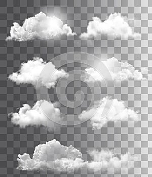 Set of transparent different clouds.