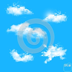 Set of transparent different clouds. Vector illustration.