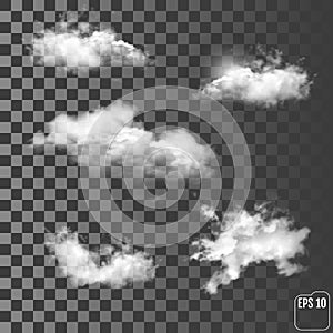 Set of transparent different clouds. Vector illustration.
