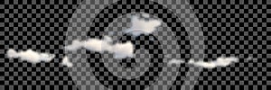Set of transparent different white clouds. Vector.