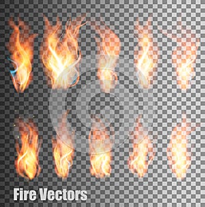 Set of transparent flame vectors.