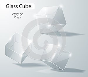 Set of transparent glass cubes in different angles. Geometric surfac. Rotate the cube. Vector illustration.