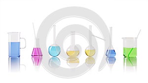 Set of transparent glass laboratory flasks.