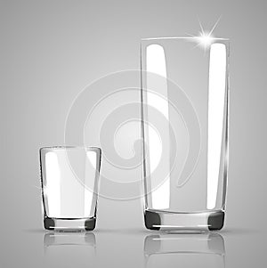 Set of transparent glasses goblets, Transparent photo realistic vector illustration.