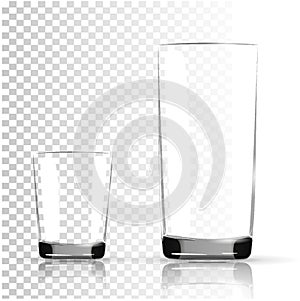 Set of transparent glasses goblets, Transparent photo realistic vector illustration.