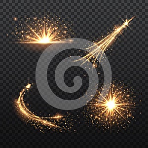 Set of transparent Golden Glow light effect. Copper lights effects. Sparkle and glitter. Vector illustration