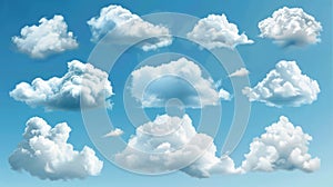 Set of transparent modern white clouds in a realistic sky. Smoke png texture isolated design. Abstract cloudy air with