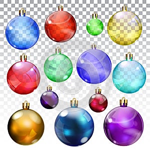 Set of transparent and opaque Christmas balls