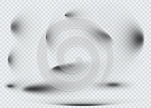 Set of transparent oval shadow with soft edges isolated. Vector illustration