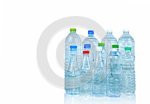 Set of transparent plastic water bottle isolated on white background with blank label. Clear water and natural mineral bottle