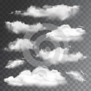 Set of transparent realistic clouds. Vector illustration