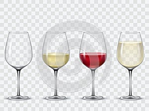 Set transparent vector wine glasses