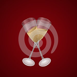 Set transparent vector wine glasses empty, with white and red wine