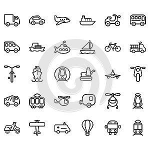 Set of Transport Related Vector Lines Icons.