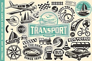 Set of transportation icons, logos and symbols
