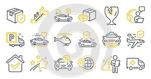 Set of Transportation icons, such as Escalator, Transport insurance, Helicopter symbols. Vector