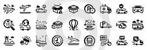 Set of Transportation icons, such as Medical helicopter, Ship travel, Lighthouse. Vector